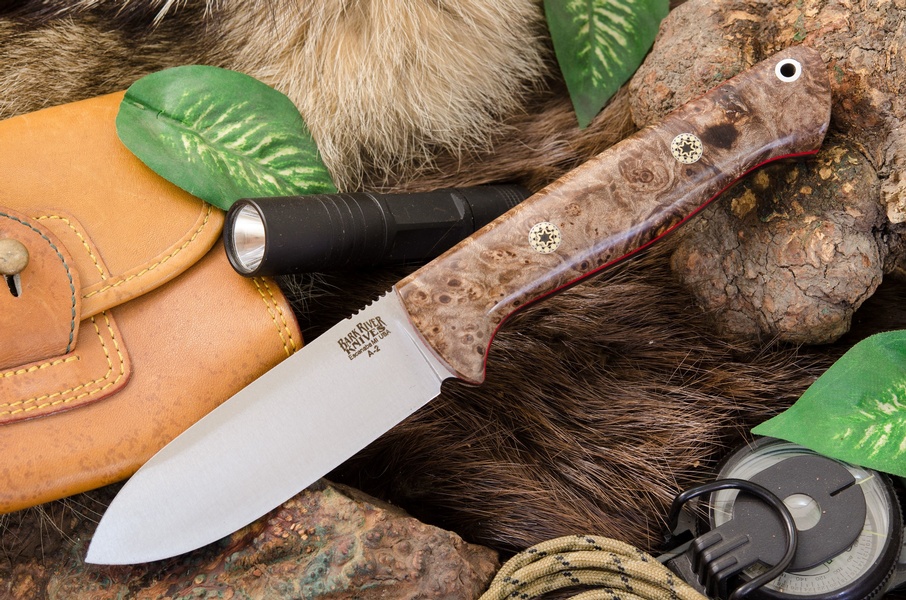 Barkriver Field Bravo-1 A2 Natural Maple Burl Red Liners Spear Point Mosaic Pins photo