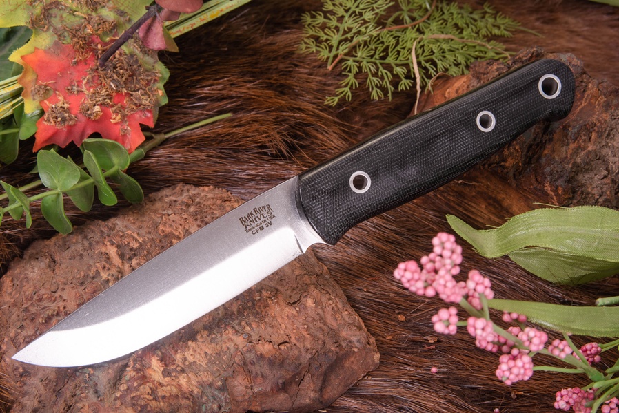 Barkriver Bushcrafter 2 CPM 3V Black Canvas Micarta Hollow Pins photo
