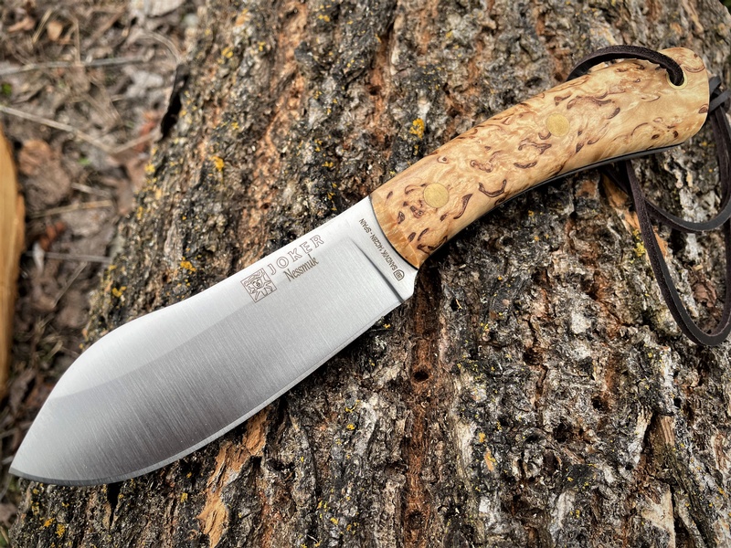 Joker Nessmuk Curly Birch Flat Grind with Firesteel