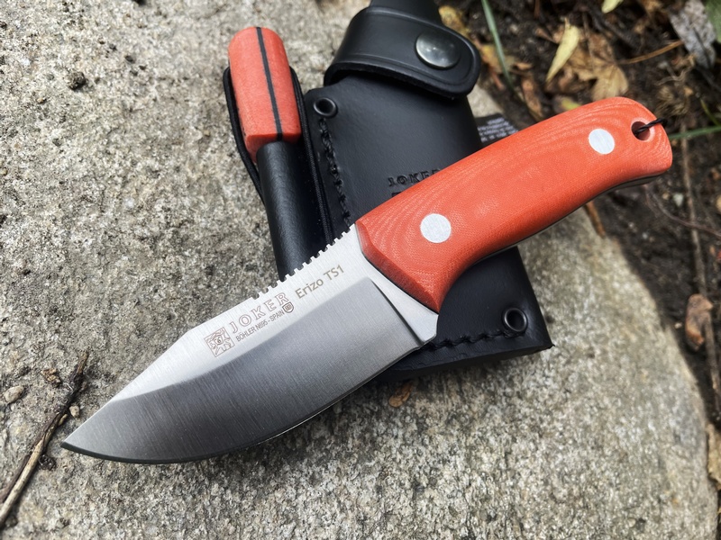 Joker Erizo Orange Micarta with Firesteel Leather Sheath