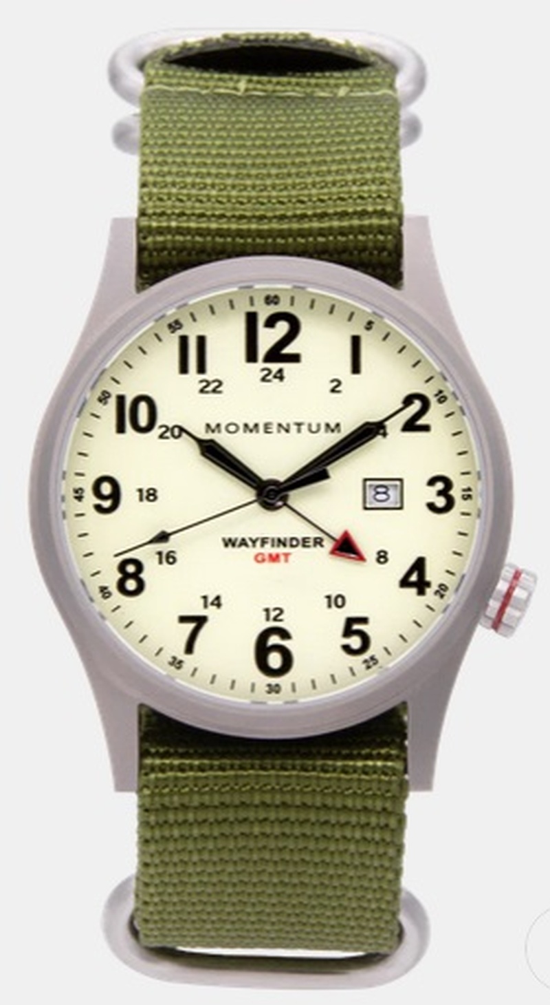 Momentum Wayfinder GMT White face Green Web NATO Strap 40mm